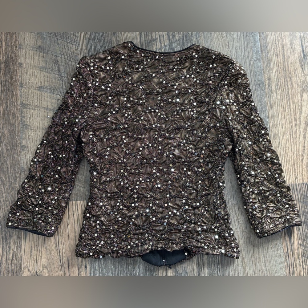 JOSEPH RIBKOFF Metallic Gold Sequin Textured Evening Jacket Size 4US VTG Runched - Picture 8 of 9